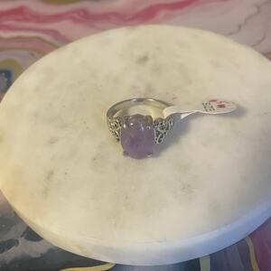 New fashion ring silver amethyst gemstone size US 8.5
